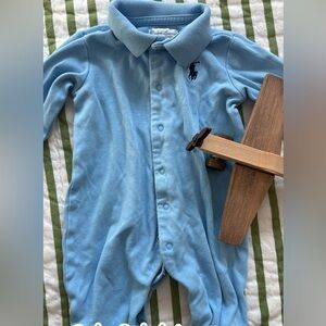 Ralph Lauren Light Blue Polo Bear Cotton Footed One-Piece